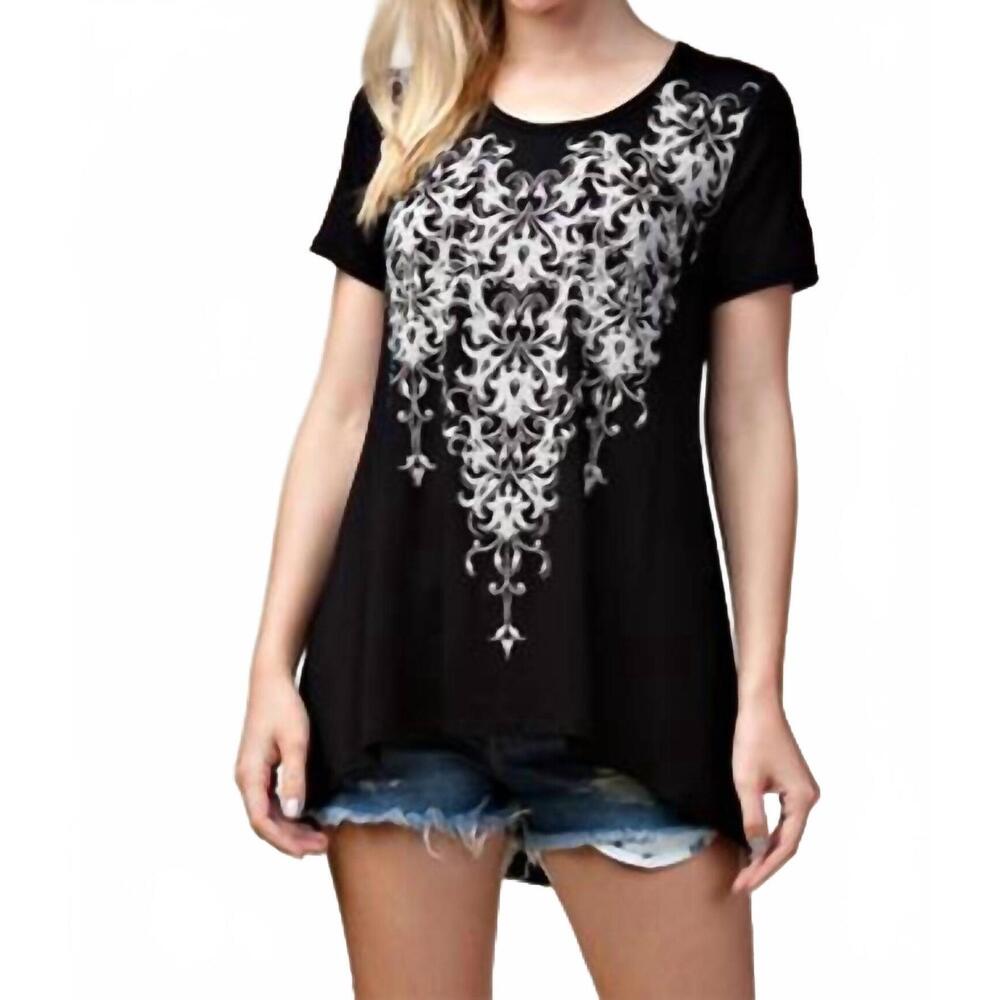 NEW VOCAL APPAREL short sleeves print top in black